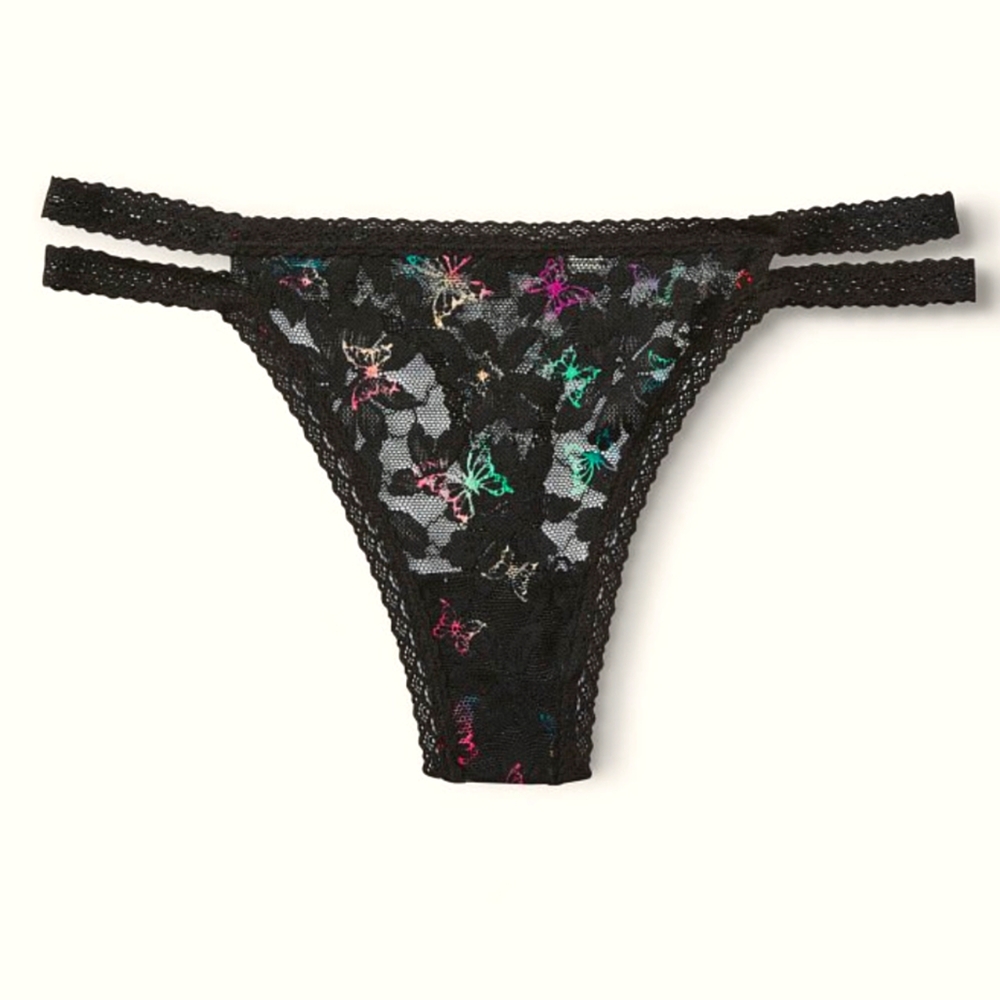 PINK Allover Lace Strappy Thong